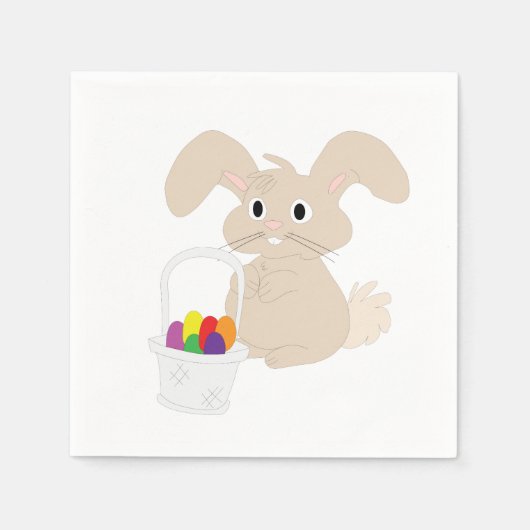 バスケット付きイースターバニー スタンダードカクテルナプキン (正面)