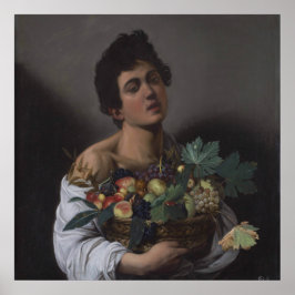 バスケット入りの果物を持つ少年 ポスター