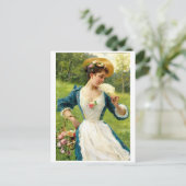 バスケット入りの美しいの若いバラ ポストカード (スタンド正面)