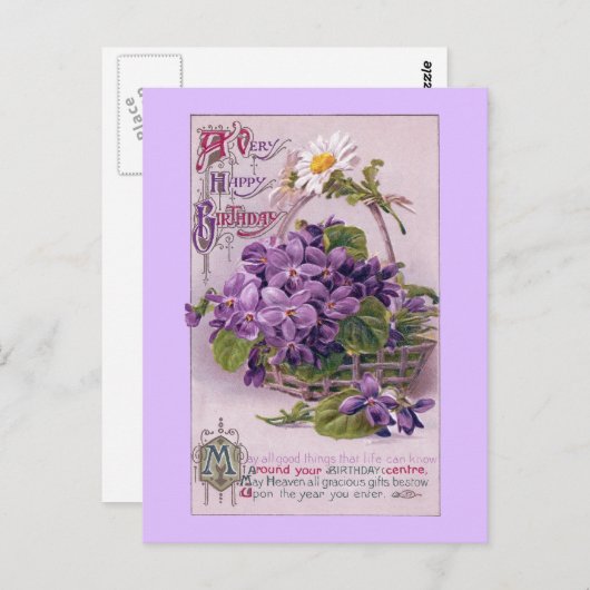 バスケット内のヴィンテージ誕生日 ポストカード (正面/裏面)