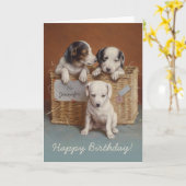 バスケット内の子犬CC0063カールReichert誕生日 カード (黄色い花)