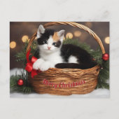 バスケット内の子猫 シーズンポストカード (正面)