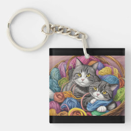 バスケット内の猫たち キーホルダー