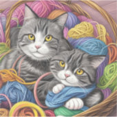 バスケット内の猫たち シール (正面)