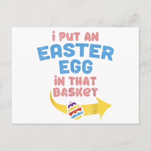 バスケット妊娠アナウンスメントにイースターおもしろい卵を入れる シーズンポストカード (正面)