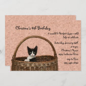 バスケット招待状の子猫 招待状 (正面/裏面)