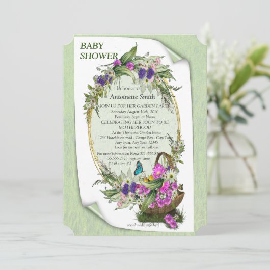 バスケット春の花の赤ちゃんシャワー招待状 招待状 (スタンド正面)