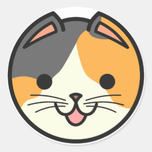 バスケット猫の茶色のぶち猫のステッカー ラウンドシール