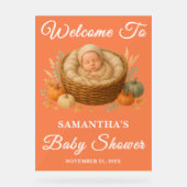 バスケット素朴ベビー秋ベビーシャワーへようこそ アクリルサイン (正面)