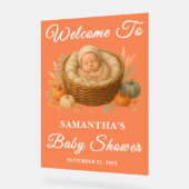 バスケット素朴ベビー秋ベビーシャワーへようこそ アクリルサイン (傾斜)