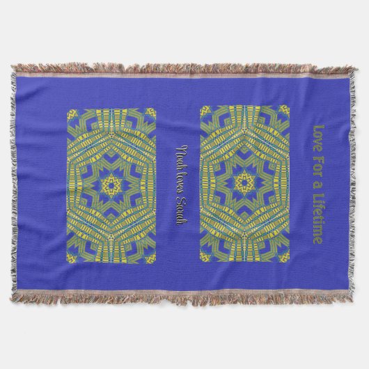 バスケット織りジオメトリックブルーイエロー スローブランケット (正面)