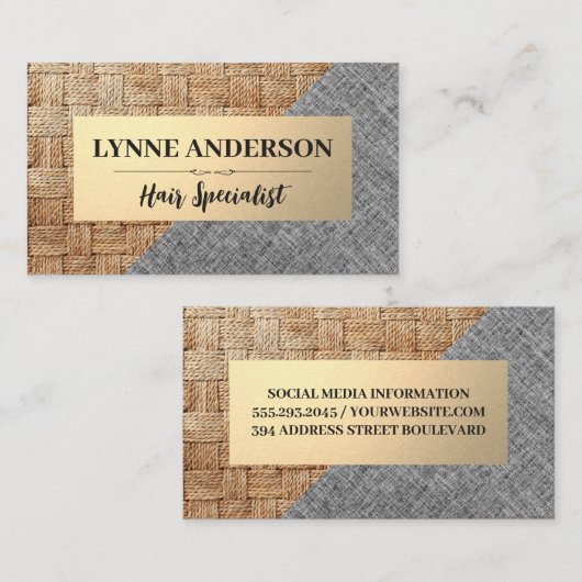 バスケット織りパターン |リネングレーファブリック 名刺 (正面/裏面)