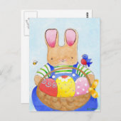 バスケット葉書を入れた男の子バニー ポストカード (正面/裏面)