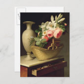 バスケット1814年のユリそしてバラの花束 ポストカード (正面/裏面)