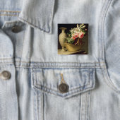 バスケット1814年のユリそしてバラの花束 缶バッジ (インサイチュ)