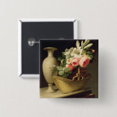 バスケット1814年のユリそしてバラの花束 缶バッジ (正面&裏面)