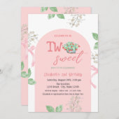 バスケット イチゴ リボン 2つのスイート 2歳の誕生日 招待状 (正面/裏面)