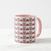 バスケット&エッグ入りのキュートなイースターバニーピンクのハート マグカップ (正面右)