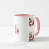 バスケット&エッグ入りのキュートなイースターバニーピンクのハート マグカップ (正面右)