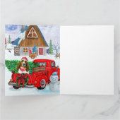 バスケット・ハウンド 犬 クリスマス デリバリー トラック 雪 カード (内部)