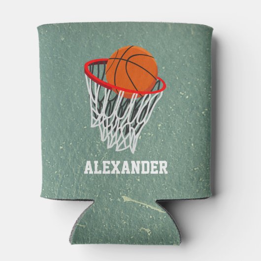 バスケッパーソナライズされたトボールとフープ 缶クーラー (裏面)