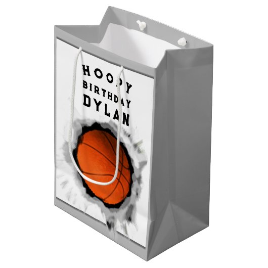 バスケッパーソナライズされたトル誕生日 ミディアムペーパーバッグ (正面アングル)