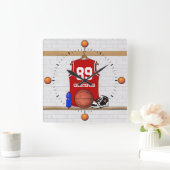 バスケッパーソナライズされた赤と白ットボールジャージー スクエア壁時計 (ホーム)