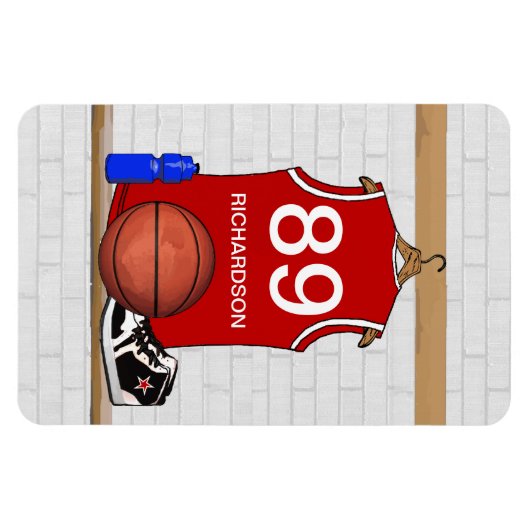 バスケッパーソナライズされた赤と白ットボールジャージー マグネット (横)