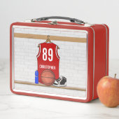 バスケッパーソナライズされた赤と白ットボールジャージー メタルランチボックス (インサイチュ)