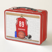 バスケッパーソナライズされた赤と白ットボールジャージー メタルランチボックス (裏面)