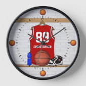 バスケッパーソナライズされた赤と白ットボールジャージー 壁時計 (正面)