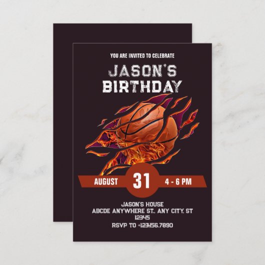 バスケッモダントボールの誕生日 招待状 (正面/裏面)