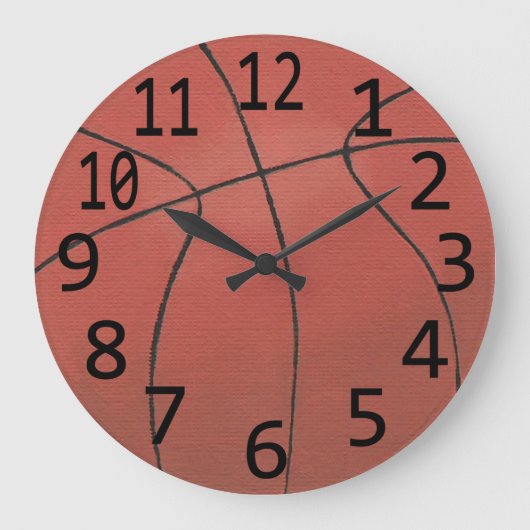 バスケッ絵画トボールの大きな黒のナンバーズスポーツラール ラージ壁時計 (正面)