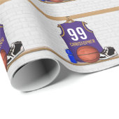 バスケパーソナライズされたットジャージーパープル |金ゴールド ラッピングペーパー (ロールコーナー)