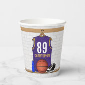 バスケパーソナライズされたットジャージーパープル |金ゴールド 紙コップ (裏面)