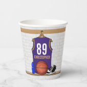 バスケパーソナライズされたットジャージーパープル |金ゴールド 紙コップ (正面)