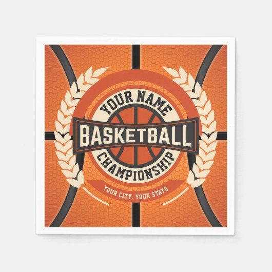 バスケパーソナライズされたットチームプレーカスタムヤーアスリート スタンダードカクテルナプキン (正面)
