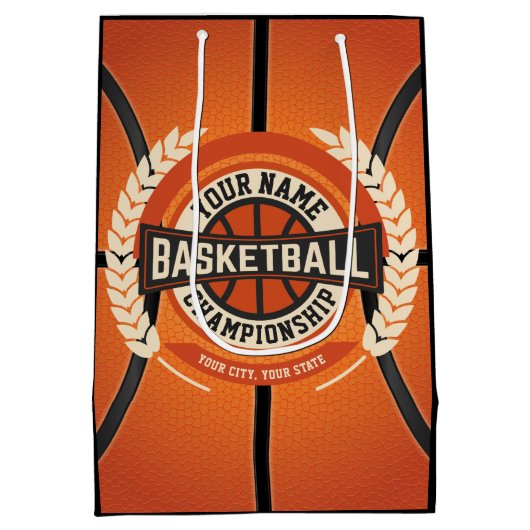 バスケパーソナライズされたットチームプレーカスタムヤーアスリート ミディアムペーパーバッグ (裏面)