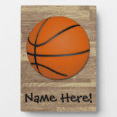 バスケパーソナライズされたットボールのウッドフロア フォトプラーク (正面)