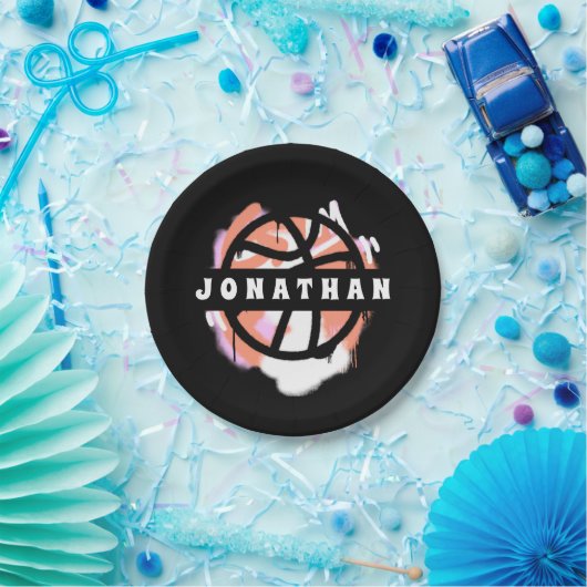 バスケモダンットグラフィティ選手の名前スポクールート ペーパープレート (パーティー)