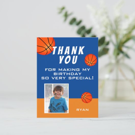 バスケモダンットスポーツ誕生日写真ありがとう ポストカード (スタンド正面)