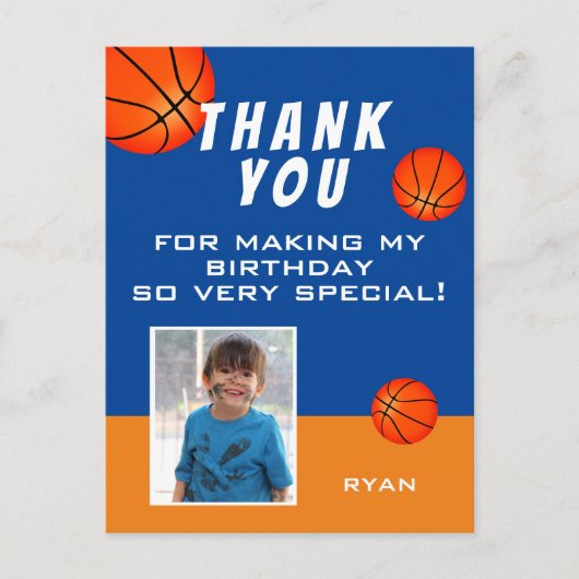 バスケモダンットスポーツ誕生日写真ありがとう ポストカード (正面)