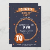 バスケモダンットボールをテーマにしたスポーツ 招待状 (正面/裏面)