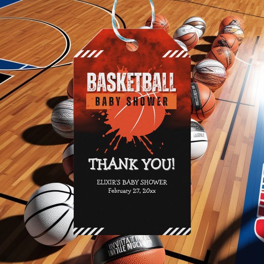 バスケモダンットボールオレンジボールベビーシャワー ギフトタグ