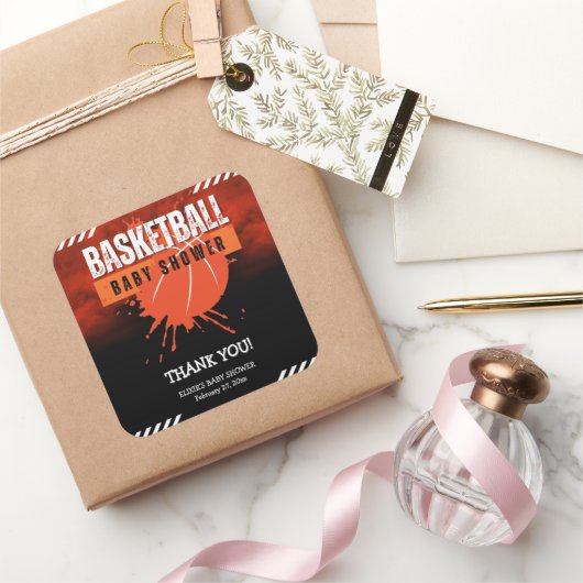 バスケモダンットボールオレンジボールベビーシャワー スクエアシール (ギフト)
