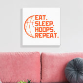 バスケ大好きな人へ贈る面白いバスケの格言 Eat Sleep Hoops Repeat キャンバスプリント (インサイチュ (リビング))