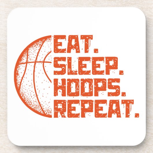 バスケ大好きな人へ贈る面白いバスケの格言 Eat Sleep Hoops Repeat コースター (正面)