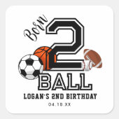バスケ大好きスポーツ少年お誕生日おめでとう 2歳の誕生日パーティー スクエアシール (正面)