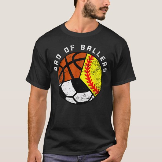 バスケ少年+サッカー少年+ソフトボールの父 Funny Tシャツ (正面)