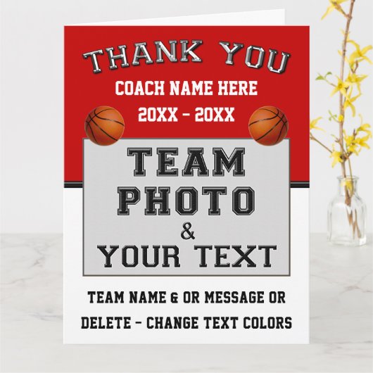 バスケ赤と白ットコーチカードありがとう カード (黄色い花)